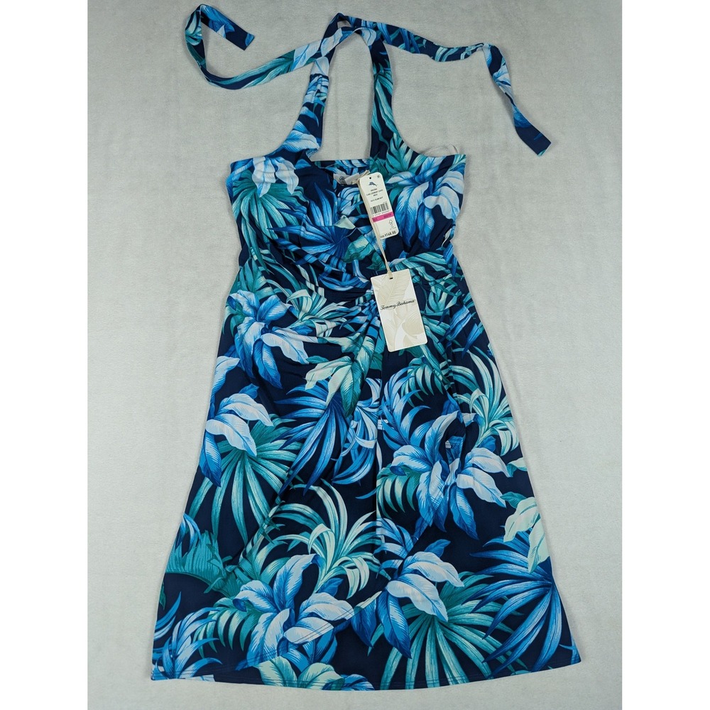 NEW Tommy Bahama Clara Legendary Leaves Halter Dress Island Navy XXS